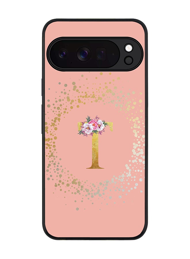 For Google Pixel 10 Pro Case,Slim fit Camera Protection, Shockproof Thin Phone cover  - Custom Monogram Floral - T  (Rose Pink )